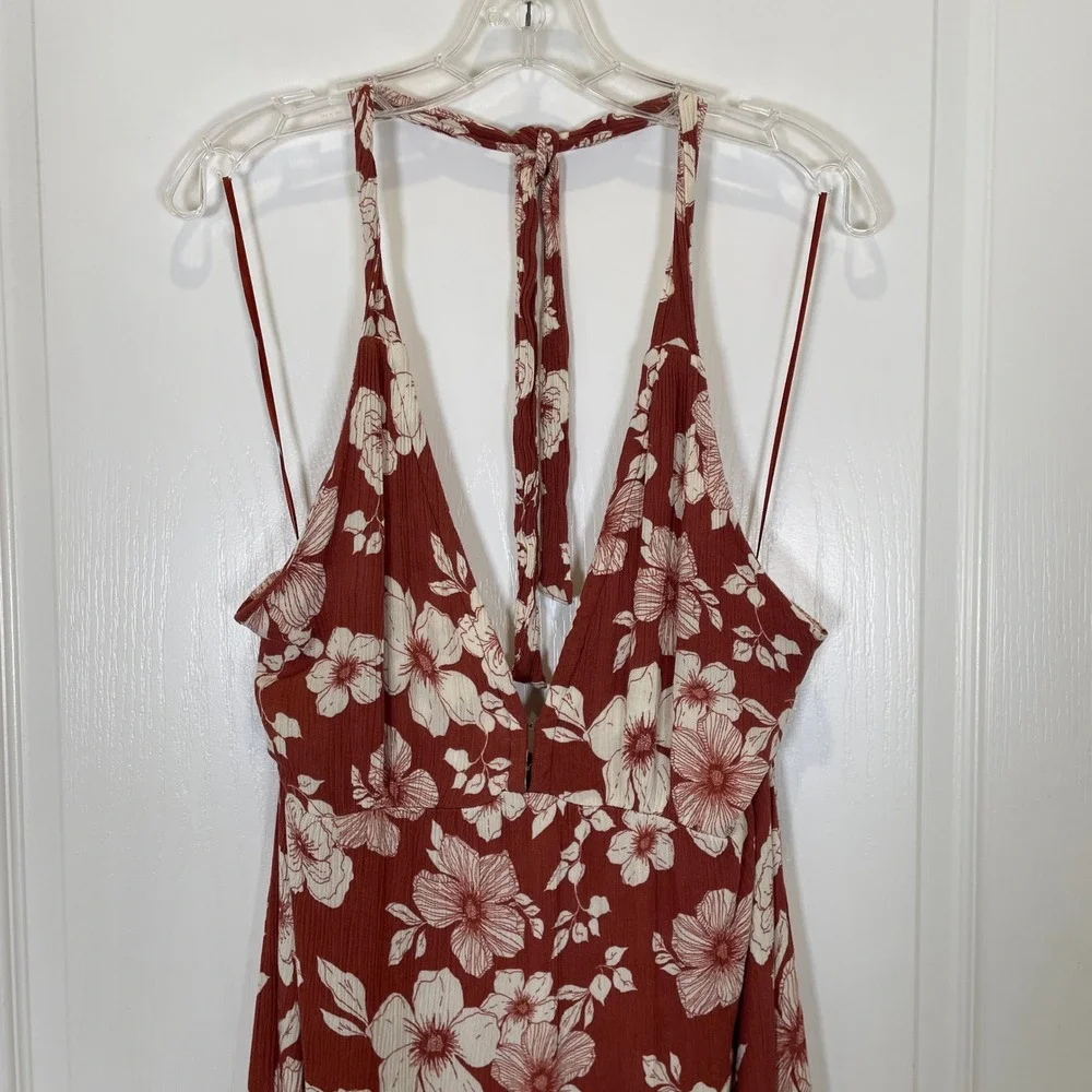 Abercrombie & Fitch Floral Maxi Dress Tie Strap Rust Brown White Tiered M Petite